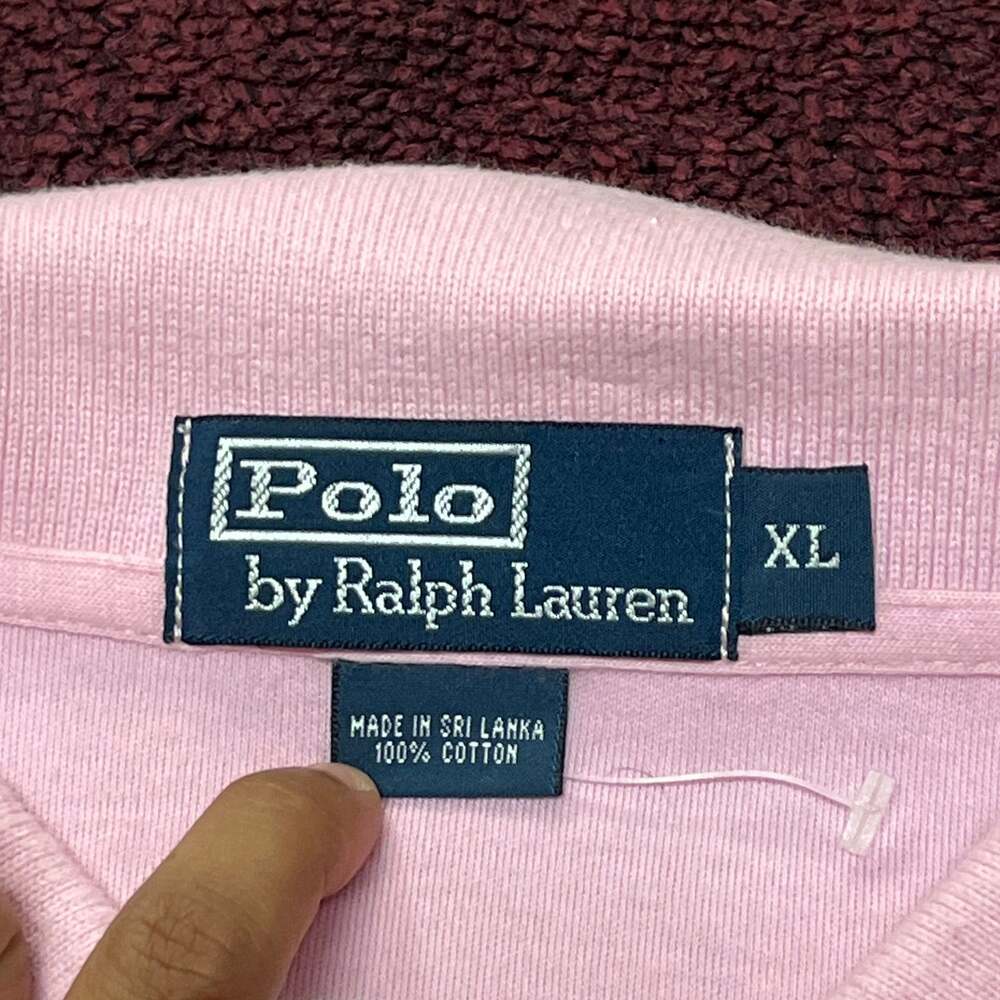 Vintage Polo Ralph Lauren Pink and White Striped Short Sleeve Polo Shirt with Gr - Picture 4 of 7